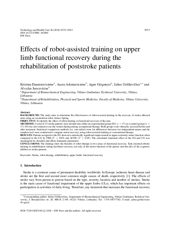 (PDF) Effects of robot-assisted training on upper limb functional ...