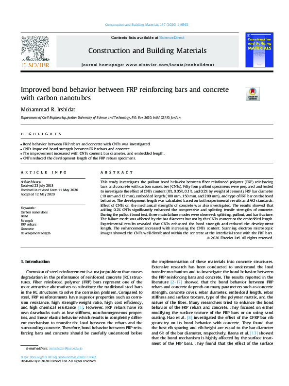 (PDF) Improved bond behavior between FRP reinforcing bars and concrete ...