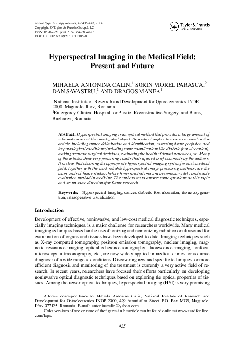 (PDF) Hyperspectral Imaging in the Medical Field Present and Future