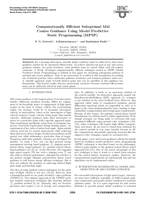 (PDF) Computationally Efficient Suboptimal Mid Course Guidance Using ...
