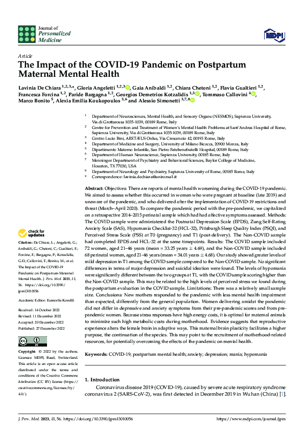 (PDF) The Impact of the COVID-19 Pandemic on Postpartum Maternal Mental ...