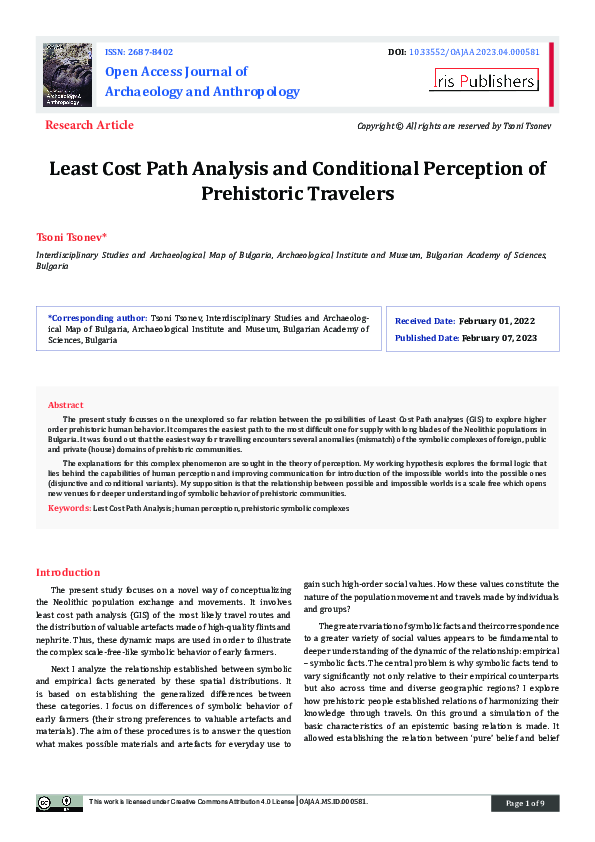 (PDF) Least Cost Path Analysis and Conditional Perception of ...