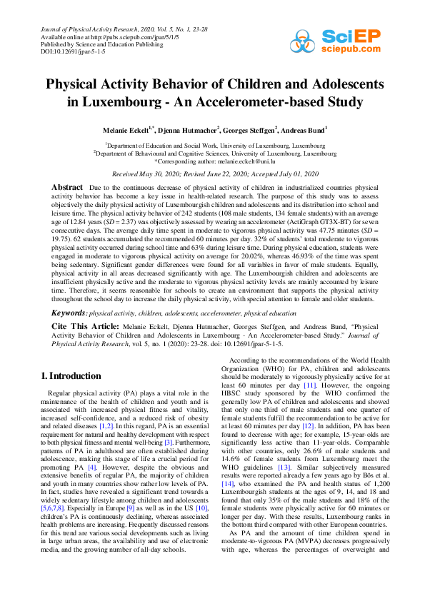 (PDF) Physical Activity Behavior of Children and Adolescents in ...