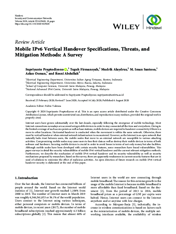 (PDF) Mobile IPv6 Vertical Handover Specifications, Threats, and ...