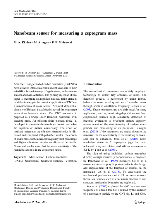 (PDF) Nanobeam sensor for measuring a zeptogram mass