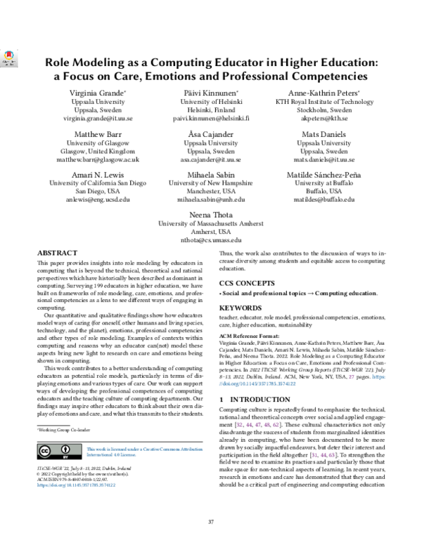 (PDF) Role Modeling as a Computing Educator in Higher Education