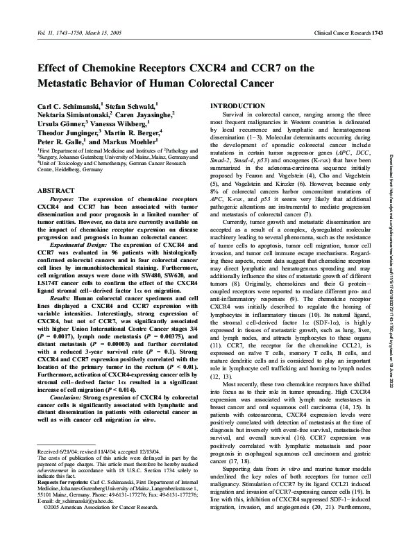 (PDF) Effect of Chemokine Receptors CXCR4 and CCR7 on the Metastatic ...