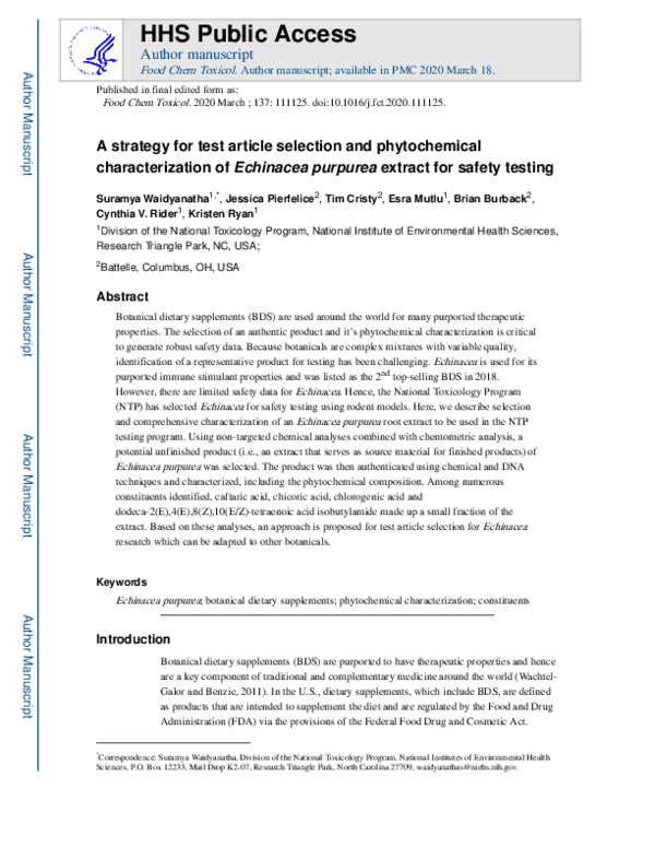 (PDF) A strategy for test article selection and phytochemical ...