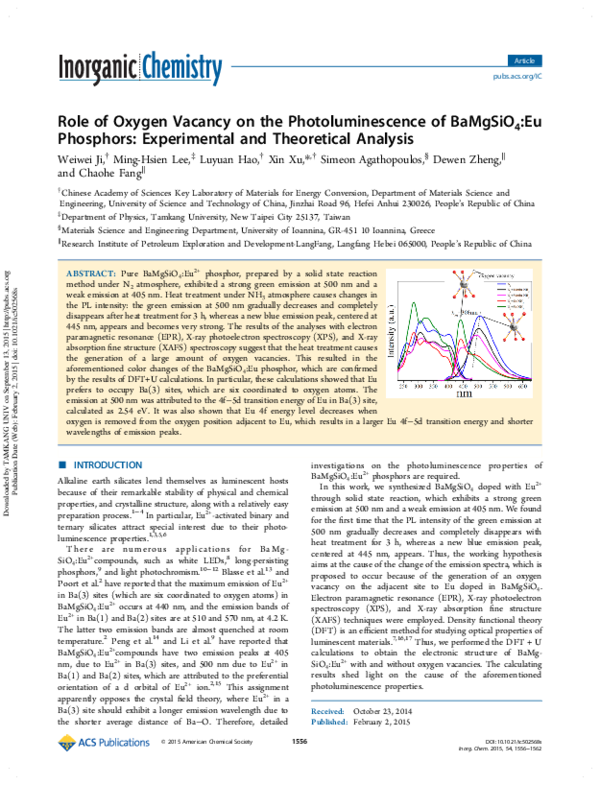 (PDF) Role of Oxygen Vacancy on the Photoluminescence of BaMgSiO4:Eu ...