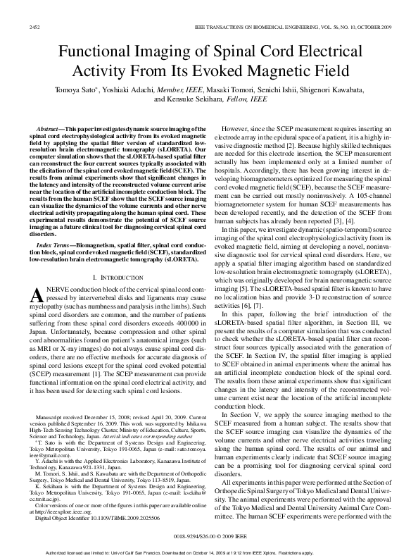 (PDF) Functional Imaging of Spinal Cord Electrical Activity From Its ...
