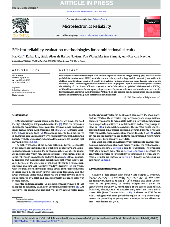 (PDF) Efficient reliability evaluation methodologies for combinational ...