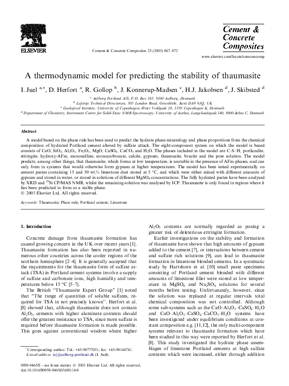 (PDF) A thermodynamic model for predicting the stability of thaumasite