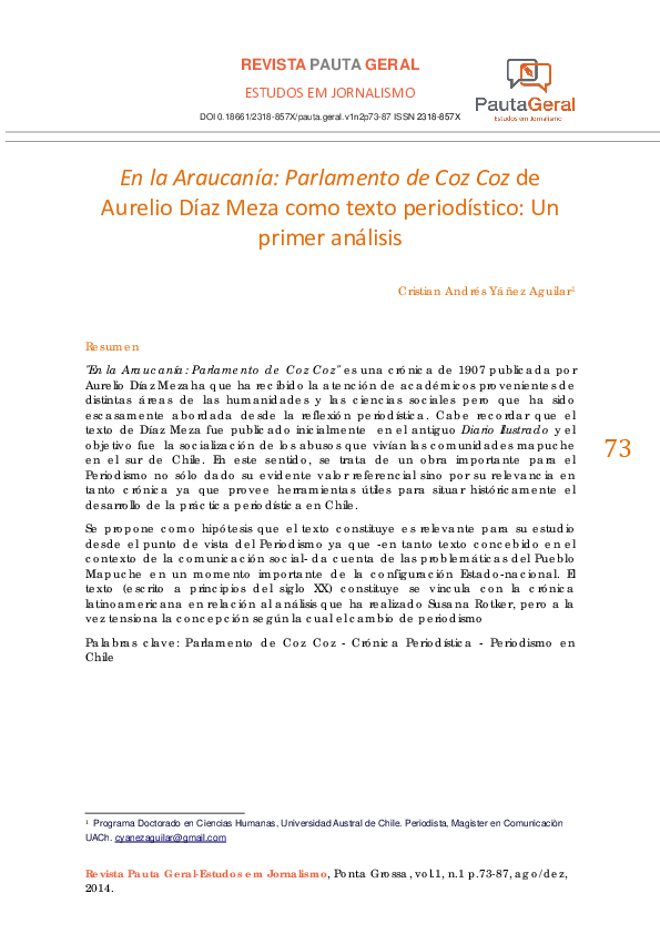(PDF) En la Araucanía Parlamento de Coz Coz de Aurelio Díaz Meza como