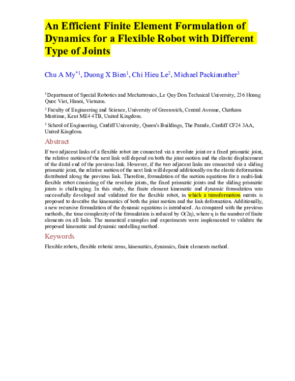 (PDF) An efficient finite element formulation of dynamics for a ...