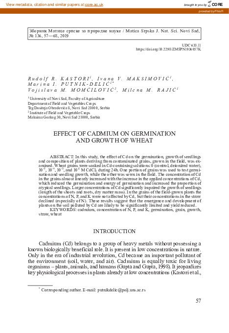 (PDF) Effect of cadmium on germination and growth of wheat