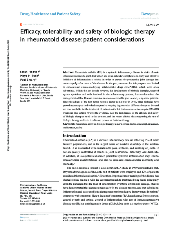 (PDF) Efficacy, tolerability and safety of biologic therapy in ...