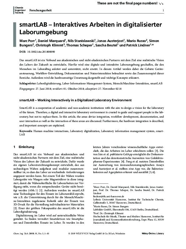 (PDF) smartLAB - Interaktives Arbeiten in digitalisierter Laborumgebung