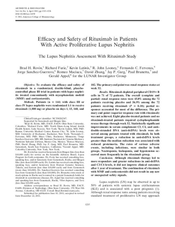 (PDF) Efficacy and safety of rituximab in patients with active ...