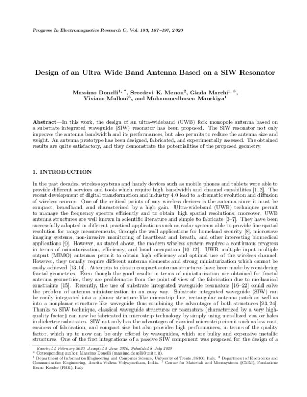 (PDF) Design of an Ultra Wide Band Antenna Based on a Siw Resonator