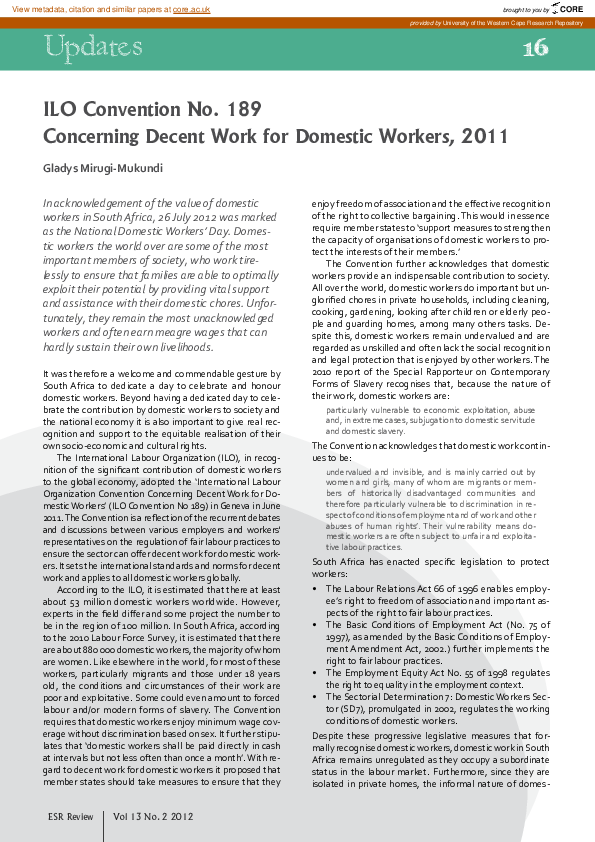 (PDF) ILO convention No. 189 concerning decent work for domestic ...
