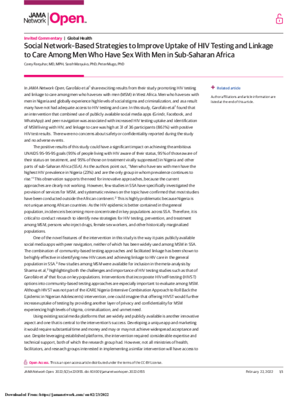 (PDF) Social Network–Based Strategies to Improve Uptake of HIV Testing ...