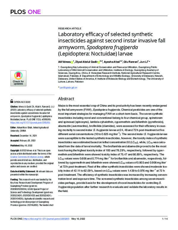 (PDF) Laboratory efficacy of selected synthetic insecticides against ...