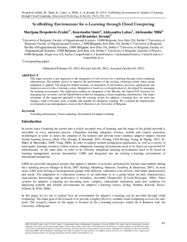 (PDF) Scaffolding Environment for е-Learning through Cloud