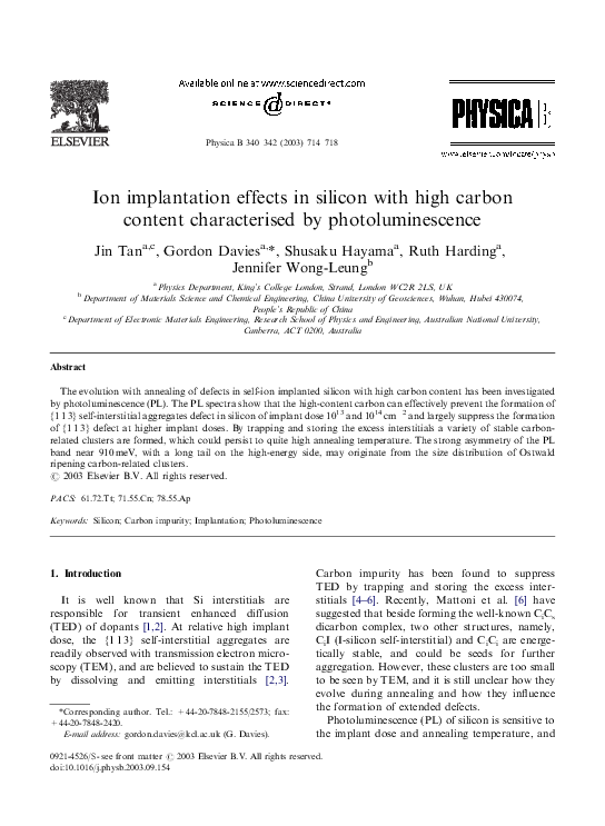 (PDF) Ion implantation effects in silicon with high carbon content ...