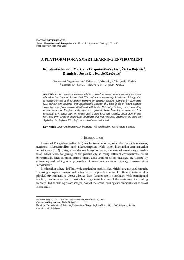 (PDF) A platform for a smart learning environment