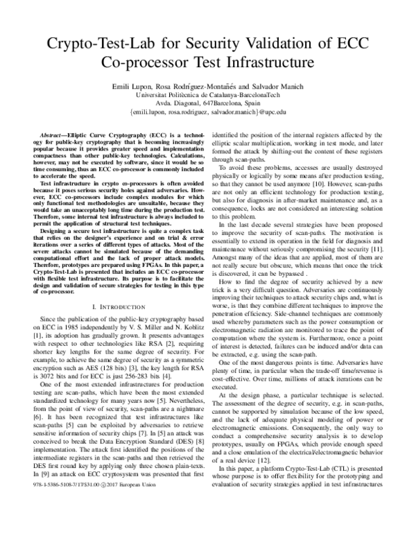 (PDF) Crypto-Test-Lab for security validation of ECC co-processor test ...