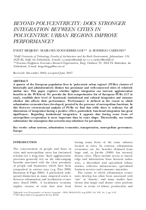 (PDF) Beyond Polycentricity: Does Stronger Integration Between Cities ...