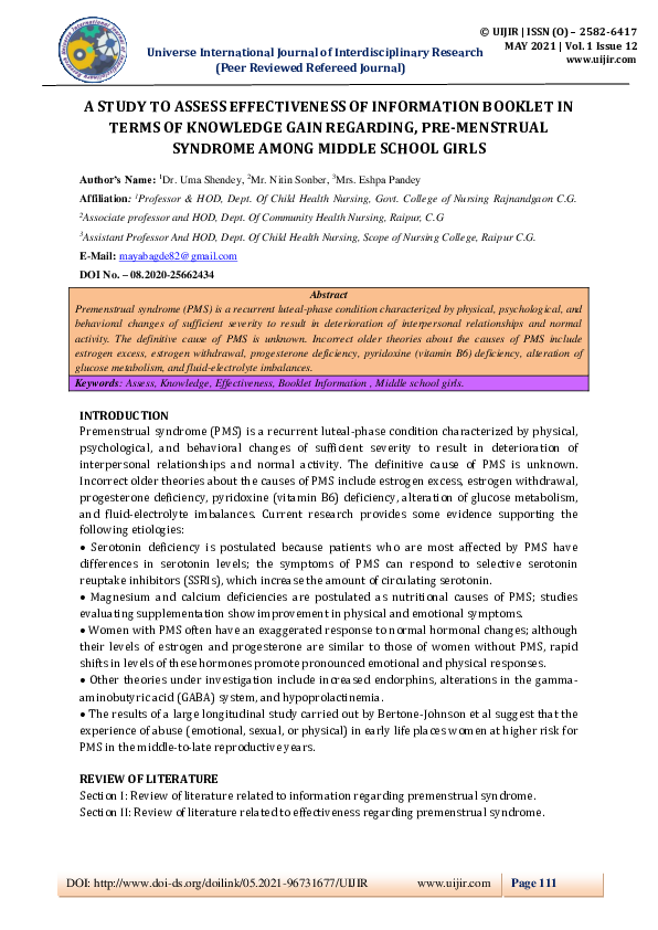 (PDF) A STUDY TO ASSESS EFFECTIVENESS OF INFORMATION BOOKLET IN TERMS ...