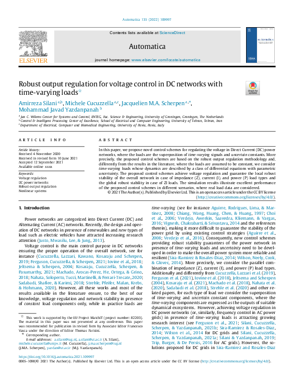 (PDF) Robust output regulation for voltage control in DC networks with ...
