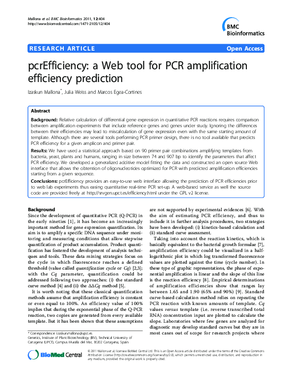 (PDF) pcrEfficiency: a Web tool for PCR amplification efficiency prediction