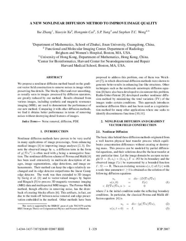 (PDF) A New Nonlinear Diffusion Method to Improve Image Quality