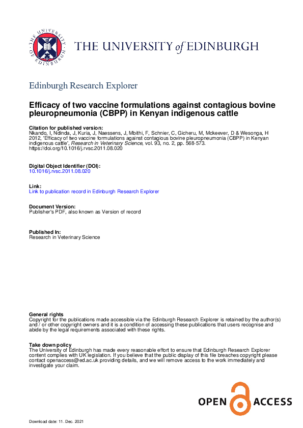 (PDF) Efficacy of two vaccine formulations against contagious bovine ...