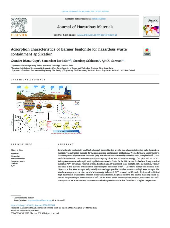 (PDF) Adsorption characteristics of Barmer bentonite for hazardous