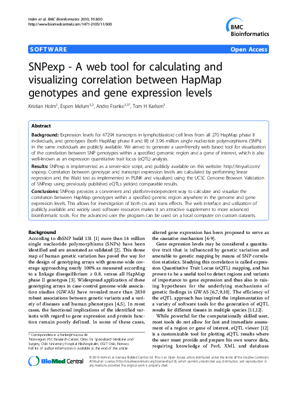 (PDF) SNPexp - A web tool for calculating and visualizing correlation ...