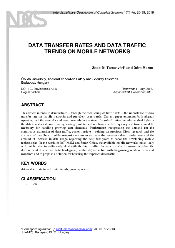(PDF) Data Transfer Rates and Data Traffic Trends on Mobile Networks