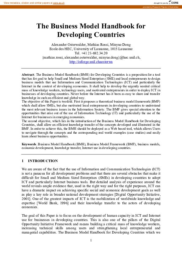 (PDF) The Business Model Handbook for Developing Countries