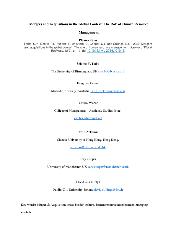 (PDF) Mergers and acquisitions in the global context: The role of human ...