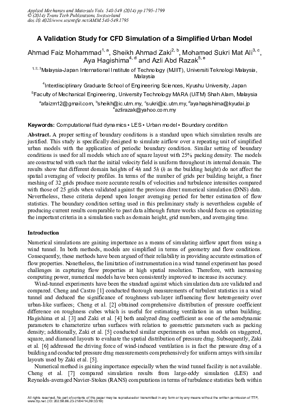 (PDF) A Validation Study for CFD Simulation of a Simplified Urban Model