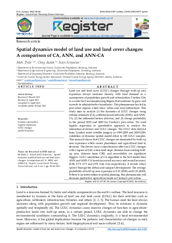 (PDF) Spatial dynamics model of land use and land cover changes: A ...