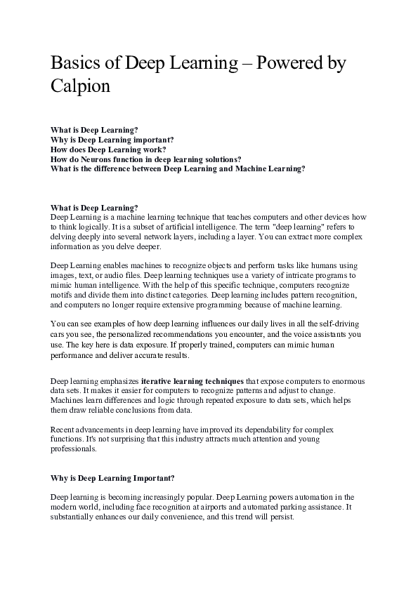 (DOC) Basics of Deep Learning -Powered by Calpion