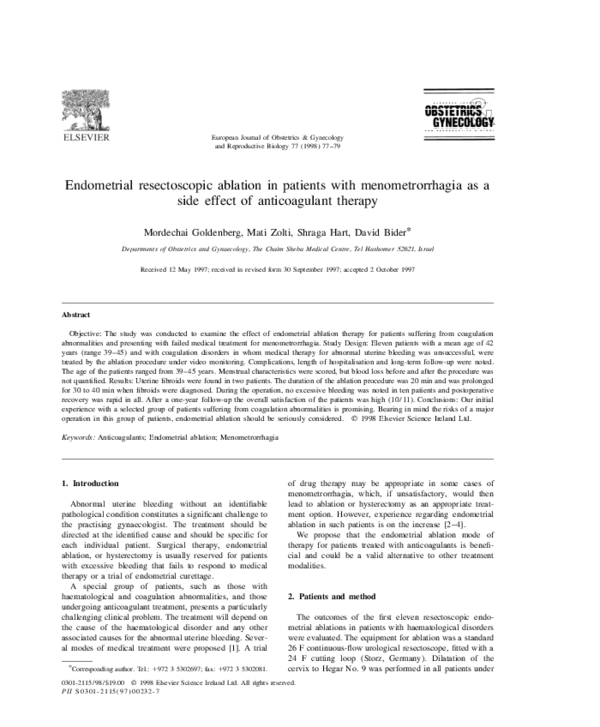 (PDF) Endometrial resectoscopic ablation in patients with ...