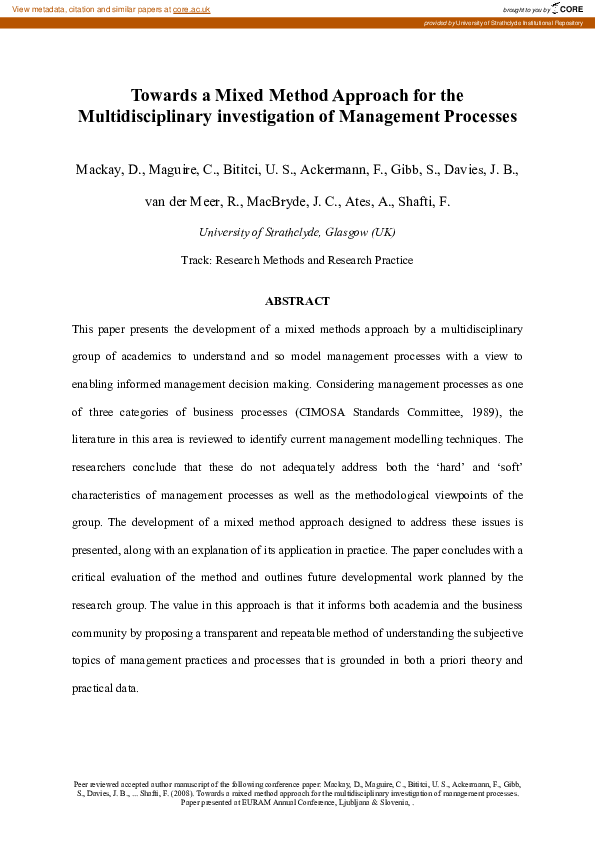 (PDF) Towards a mixed method approach for the multidisciplinary ...