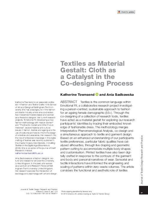 (PDF) Textiles as Material Gestalt: Cloth as a Catalyst in the Co ...