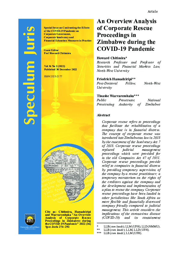 (PDF) Chitimira H et al “An Overview Analysis of Corporate Rescue
