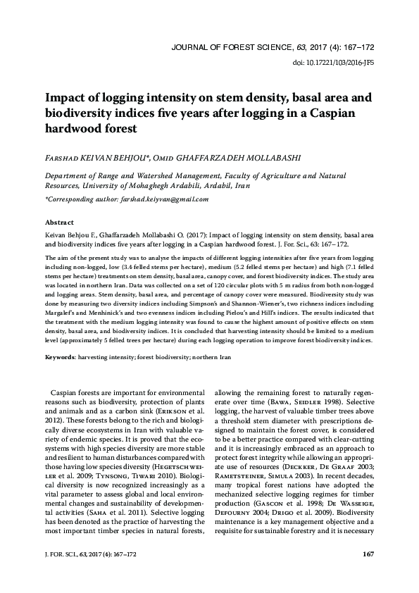 (PDF) Impact of logging intensity on stem density, basal area and ...