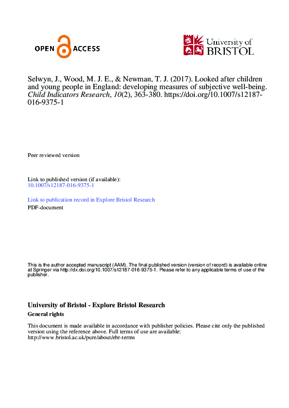 (PDF) Looked after Children and Young People in England: Developing ...